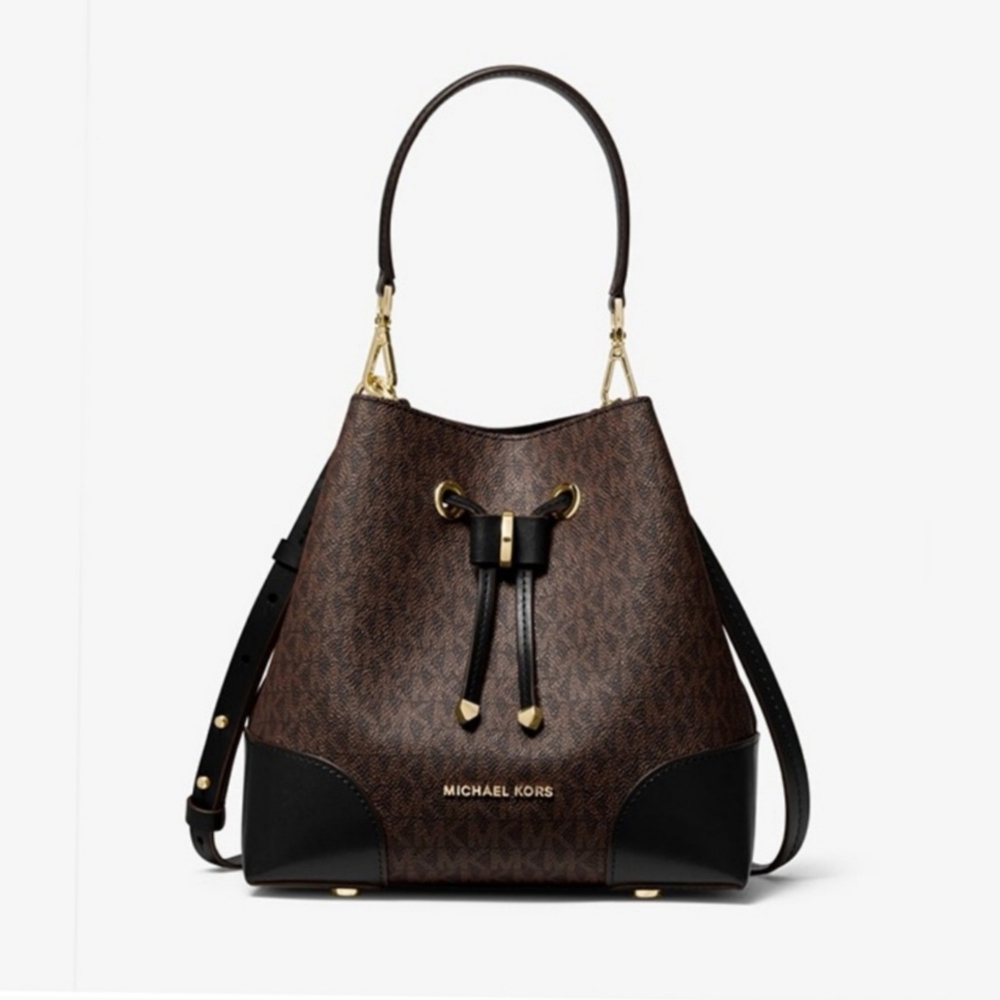 Michael Kors Mercer Gallery Medium Two Tone Canvas Shoulder Bucket Bag